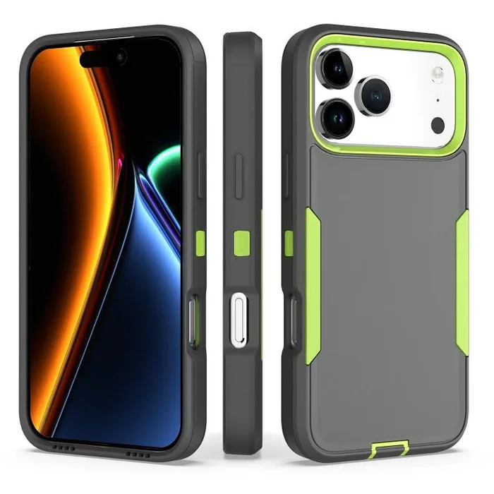 Funda híbrida de TPU 2 en 1 para iPhone 17 Pro Max (gris y verde fluorescente)