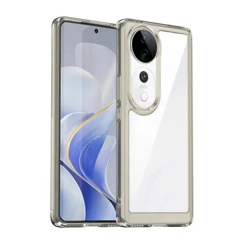 Funda Híbrida de TPU Acrílica para Teléfono Vivo V40 5G de la Serie Colorida (Gris Transparente)