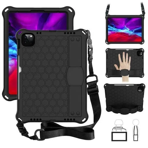 Funda híbrida Eva para iPad Pro 11 (2024) con diseño panal de abeja y correa (Negro)