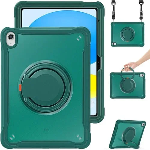 Funda híbrida para iPad 2025/2022 con asa y correa (Verde Oscuro)