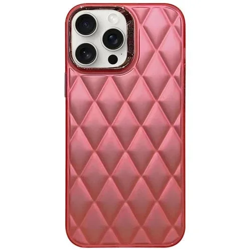 Funda híbrida para iPhone 13 Pro Max 3D Rhombus galvanoplastia TPU y PC (Rojo Rosa)