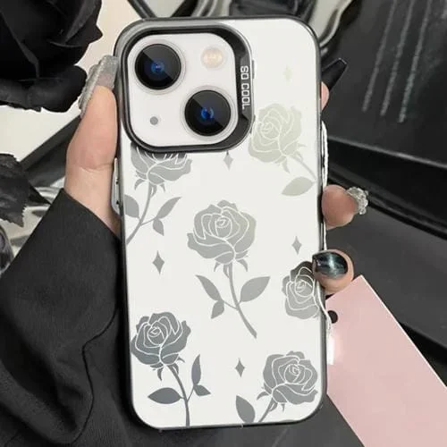 Funda híbrida para iPhone 13 TPU con pintura plateada para PC (Negro Rosa Hueco)