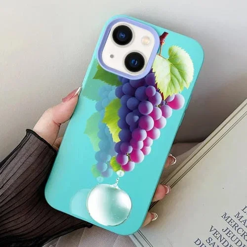 Funda híbrida para iPhone 14 Plus TPU con patrón de uva para PC (Cian Cielo)