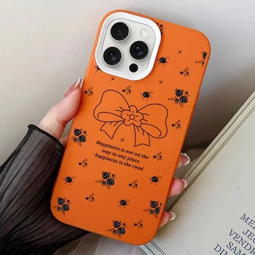 Funda híbrida para iPhone 14 Pro Floral Bow PC TPU (Naranja)