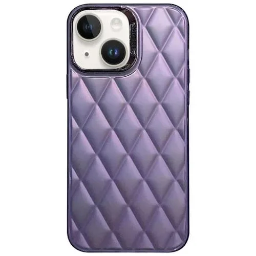 Funda híbrida para iPhone 15 3D Rhombus galvanoplastia TPU y PC (Púrpura)