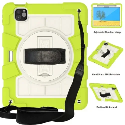 Funda híbrida Silicona para iPad Pro 11 (2024) a prueba de golpes con correa (Verde Love Birds)