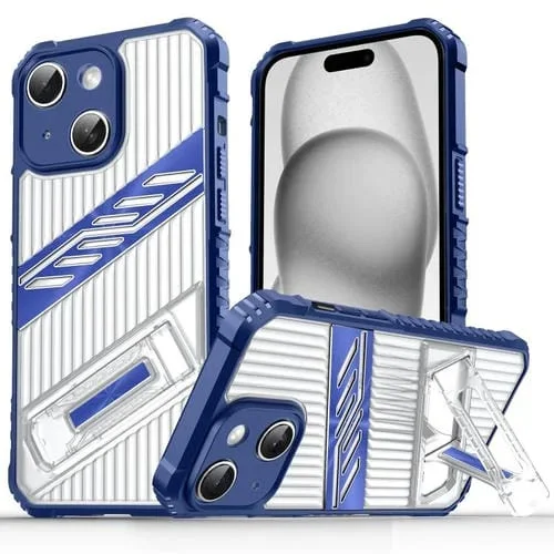 Funda híbrida TPU para iPhone 15 con soporte para PC (Azul Marino)