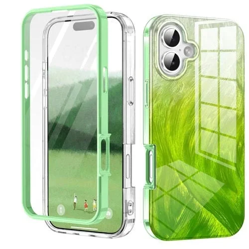 Funda híbrida TPU para iPhone 16 diseño plumas degradado Imd (Verde)