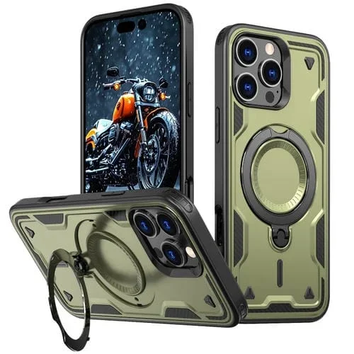 Funda híbrida TPU para iPhone 16 Pro Max soporte Magsafe carcasa protectora (Verde Oliva)