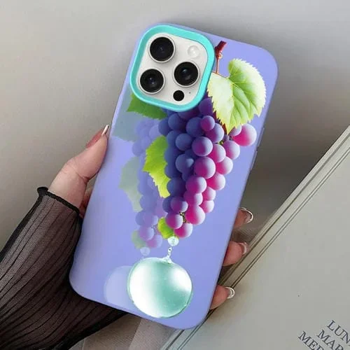 Funda híbrida TPU para PC con diseño de Uva para iPhone 15 Pro (Morada)