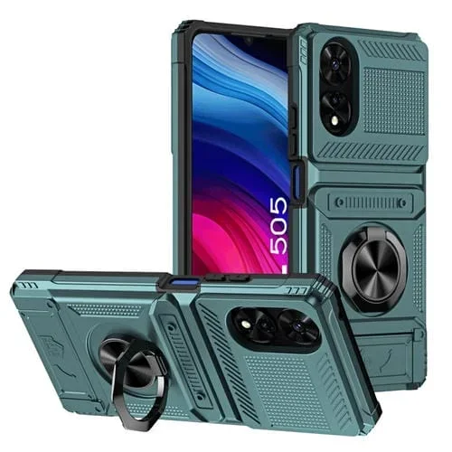 Funda híbrida TPU para TCL 50 Se 4G con soporte de anillo de metal (Verde)