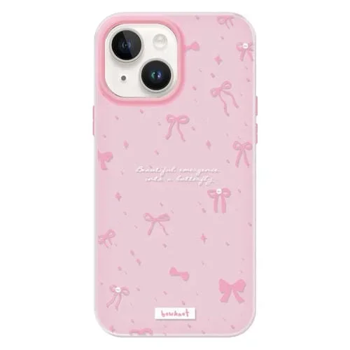 Funda Híbrida TPU PC para iPhone 14 Plus con Tacto Sedoso (Love Bow Pink)