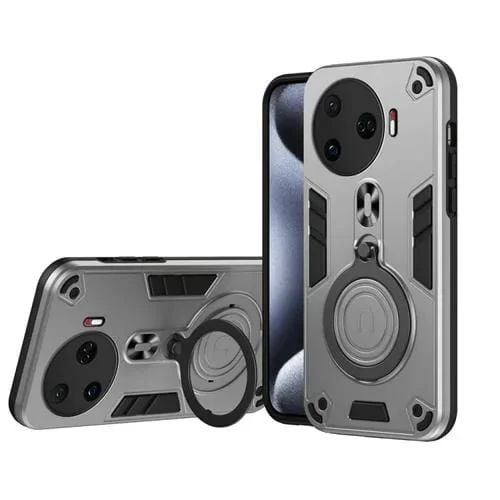 Funda Híbrida TPU y PC con Soporte Giratorio 360° y Anillo Metal para Tecno Camon 30 Pro 5G (Gris Plateado)