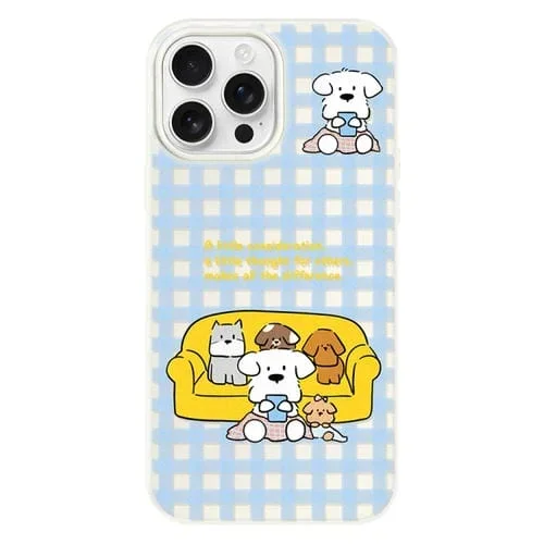 Funda híbrida TPU y PC iPhone 12 Pro Familia de Perros (Blanco)