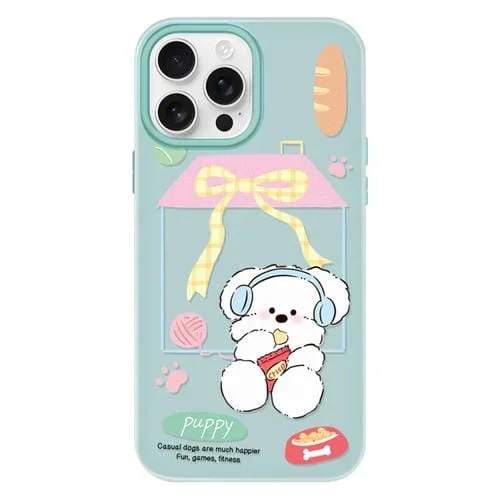 Funda híbrida TPU y PC iPhone 13 Pro Patatas Fritas Cachorro Verde Claro