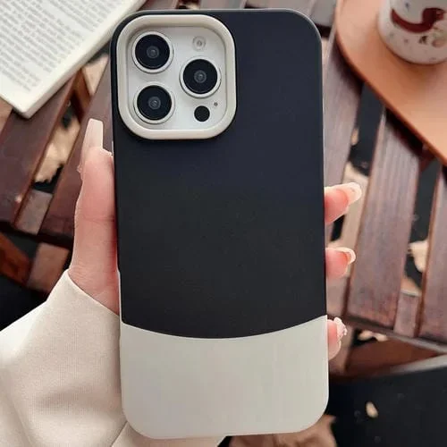 Funda híbrida TPU y PC iPhone 14 Pro Max Tacto Suave Contraste de Color (Negro y Gris)