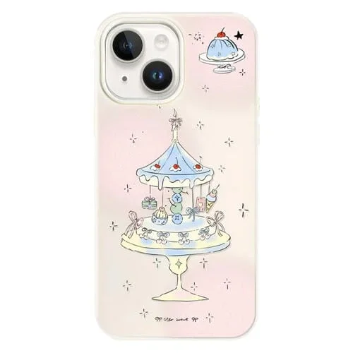 Funda híbrida TPU y PC iPhone 15 Plus soporte para tartas de postre (Blanco)