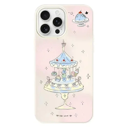 Funda híbrida TPU y PC para iPhone 14 Pro con soporte para tartas de postre (Blanco)
