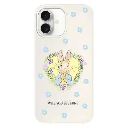 Funda híbrida TPU y Policarbonato iPhone 16 Conejo con Flores y Flores (Blanco)