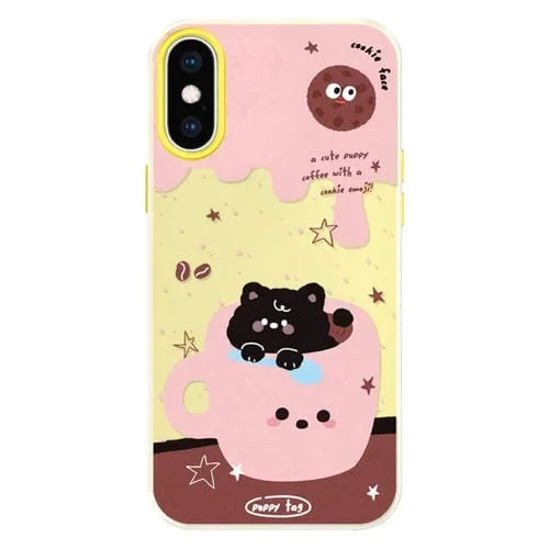 Funda híbrida TPU y Policarbonato iPhone Xs Max Cachorro en taza de té (Amarillo)