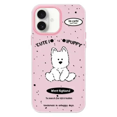Funda híbrida TPU y Policarbonato para iPhone 16 (Línea Rosa Perro)