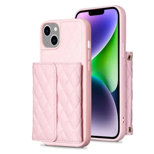 Funda Horizontal Wallet de Cuero Rhombic para iPhone 13 (Rosa)