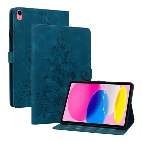 Funda Inteligente de Cuero con Relieve Lily para iPad 2025/2022 (Azul Oscuro)