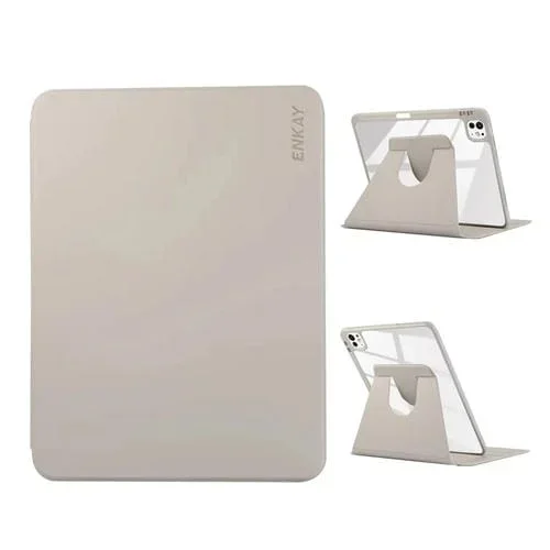 Funda Inteligente de Cuero Pmma Enkay para iPad Pro 11 (2024) con Rotación 360 y Ranura para Bolígrafo (Gris)