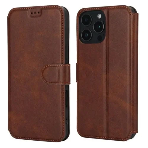 Funda iPhone 16 Pro Cuero Pu + TPU a Prueba de Golpes (Marrón)