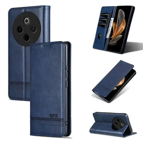 Funda Magnética Azns de Piel con Textura de Becerro para Vivo Y300 Pro (Azul Oscuro)
