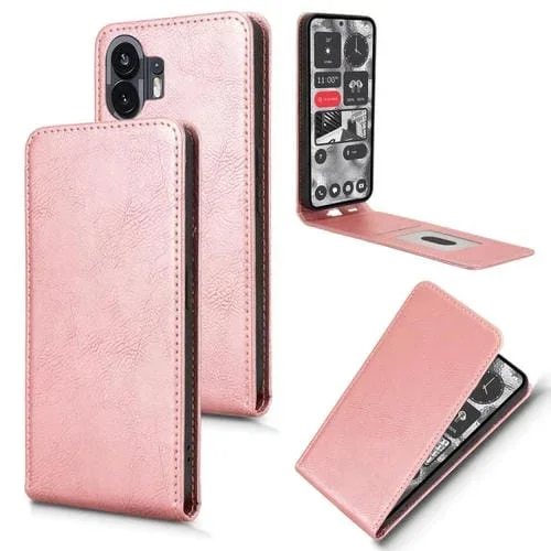 Funda Magnética de Cuero con Tapa Vertical para Nothing Phone 2 (Oro Rosa)