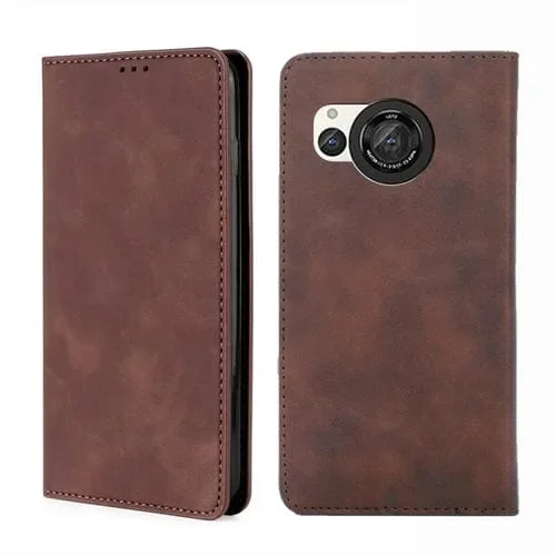 Funda magnética de cuero para Sharp Aquos R8 Pro Sh-51 Skin Feel (Marrón Oscuro)