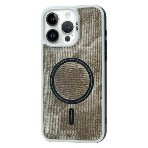 Funda magnética Magsafe para iPhone 14 Pro Max de mezclilla en color de contraste (Gris)