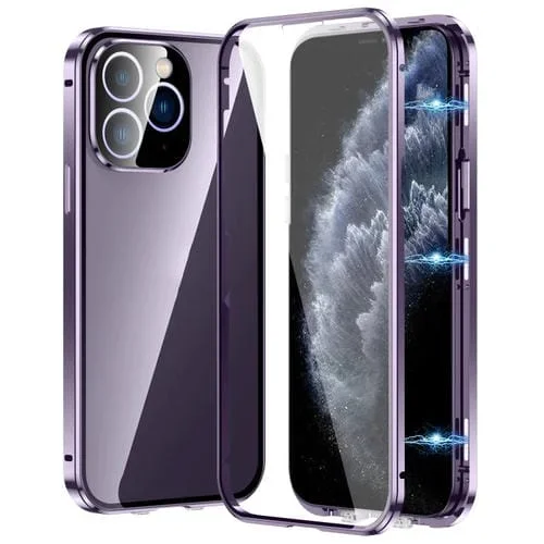 Funda magnética para iPhone 11 Pro de vidrio templado HD con doble hebilla (Púrpura)