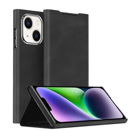 Funda Magnética para iPhone 14 Plus Cuero Textura de Napa Soporte (Negro)
