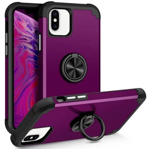Funda Magnética para iPhone X Xs L2 con Soporte de Anillo Giratorio (Púrpura Oscuro)