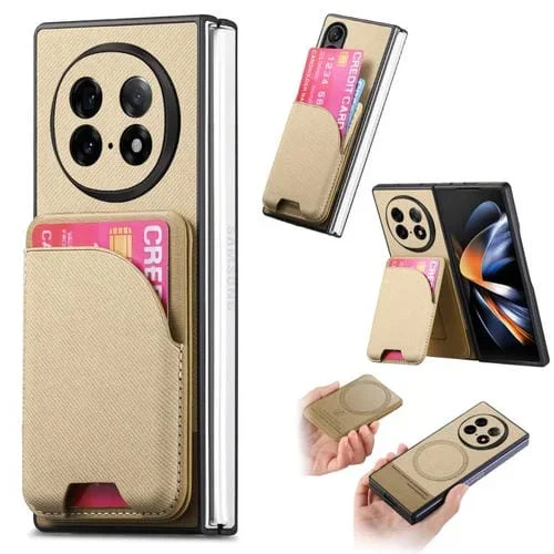 Funda Magnética para Oppo Find N5, de Piel y Sarga, con TaRJetero (Caqui)