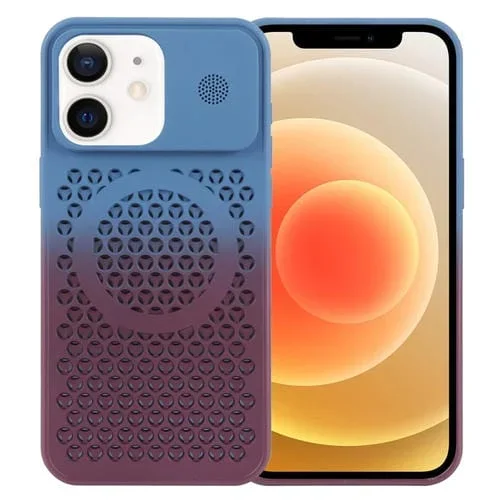 Funda Magnética para Teléfono iPhone 12 Aromaterapia Enfriamiento de Panal (Azul Rojo)