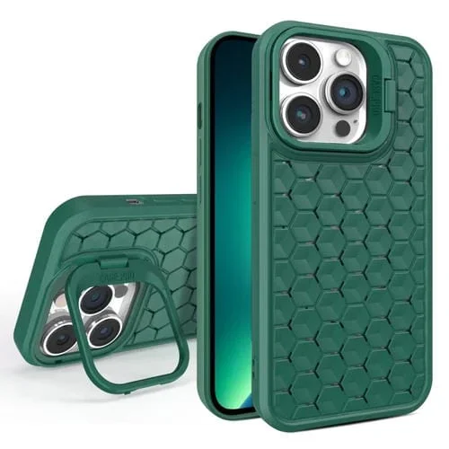 Funda magnética para teléfono iPhone 13 Pro Max Honeycomb Radiating Lens Holder (Verde)