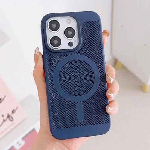 Funda Magnética para Teléfono iPhone 14 Grid Cooling Magsafe (Azul Marino)