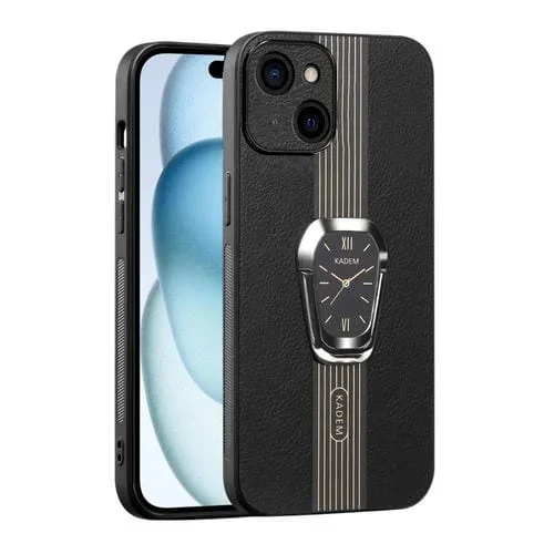 Funda Magnética para Teléfono iPhone 15 Parte Trasera de Cuero Litchi con Soporte (Negro)