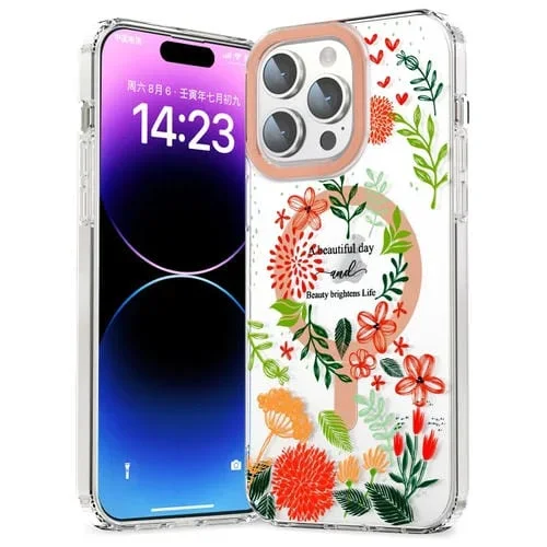 Funda Magnética TPU para iPhone 11 Magsafe con Flores Rojas y Hojas Verdes