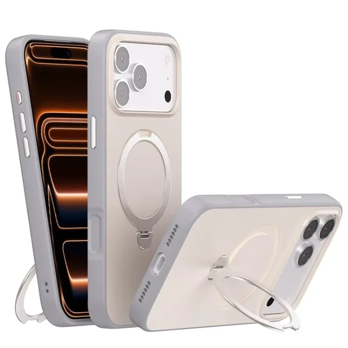 Funda Magsafe con soporte giratorio y color de contraste para iPhone 17 Pro (gris)