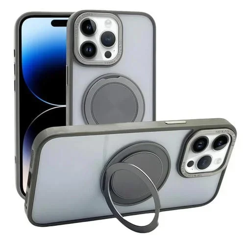 Funda MagSafe semitransparente con rotación de 360 grados para iPhone 14 Pro Max (gris)