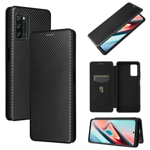 Funda para BlackView A100 Fibra de Carbono Textura Magnético Horizontal Flip TPU PC con Ranura para Tarjeta (Negro)
