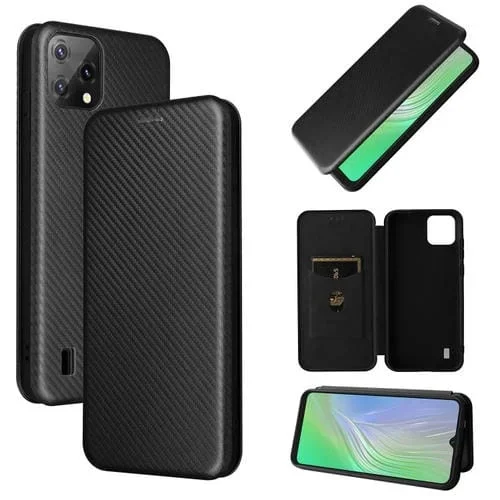 Funda para BlackView A55 Fibra de Carbono Textura Magnetic Flip Horizontal PU (Negro)
