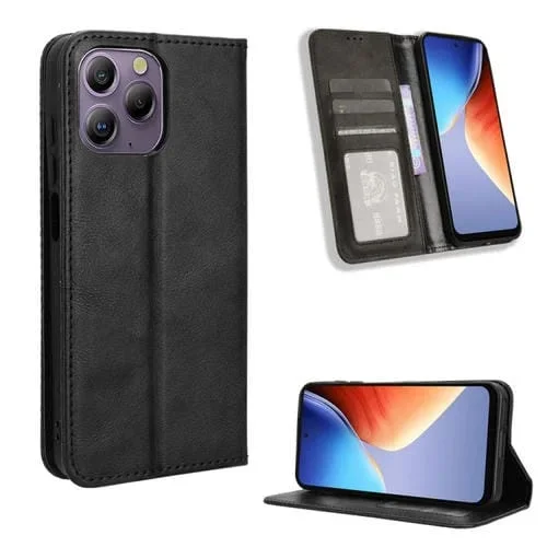Funda para BlackView A96 de Cuero con Textura Retro y Hebilla Magnética (Negro)