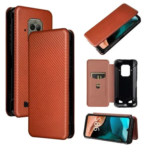 Funda para Doogee S86 S86 Pro Carbon Fiber Flip Magnética TPU PC Cuero Pu con Ranura (Marrón)