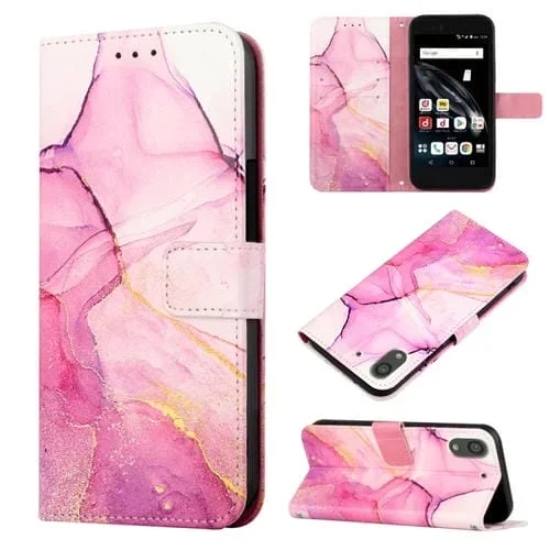 Funda para Fujitsu Arrows Be F-04K Pt003 con Tapa de Cuero y Patrón Mármol (Rosa Púrpura Dorado)