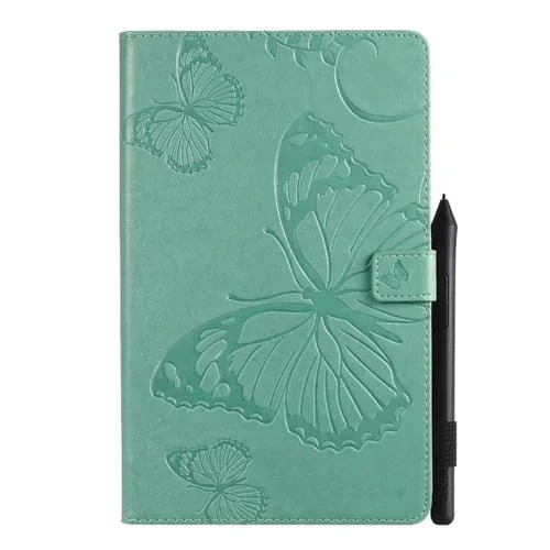 Funda para Galaxy Tab a 10.1 (2019) Cuero PU Patrón Mariposa Tapa Horizontal Soporte Ranuras Tarjetas Billetera Bolígrafo (Verde)